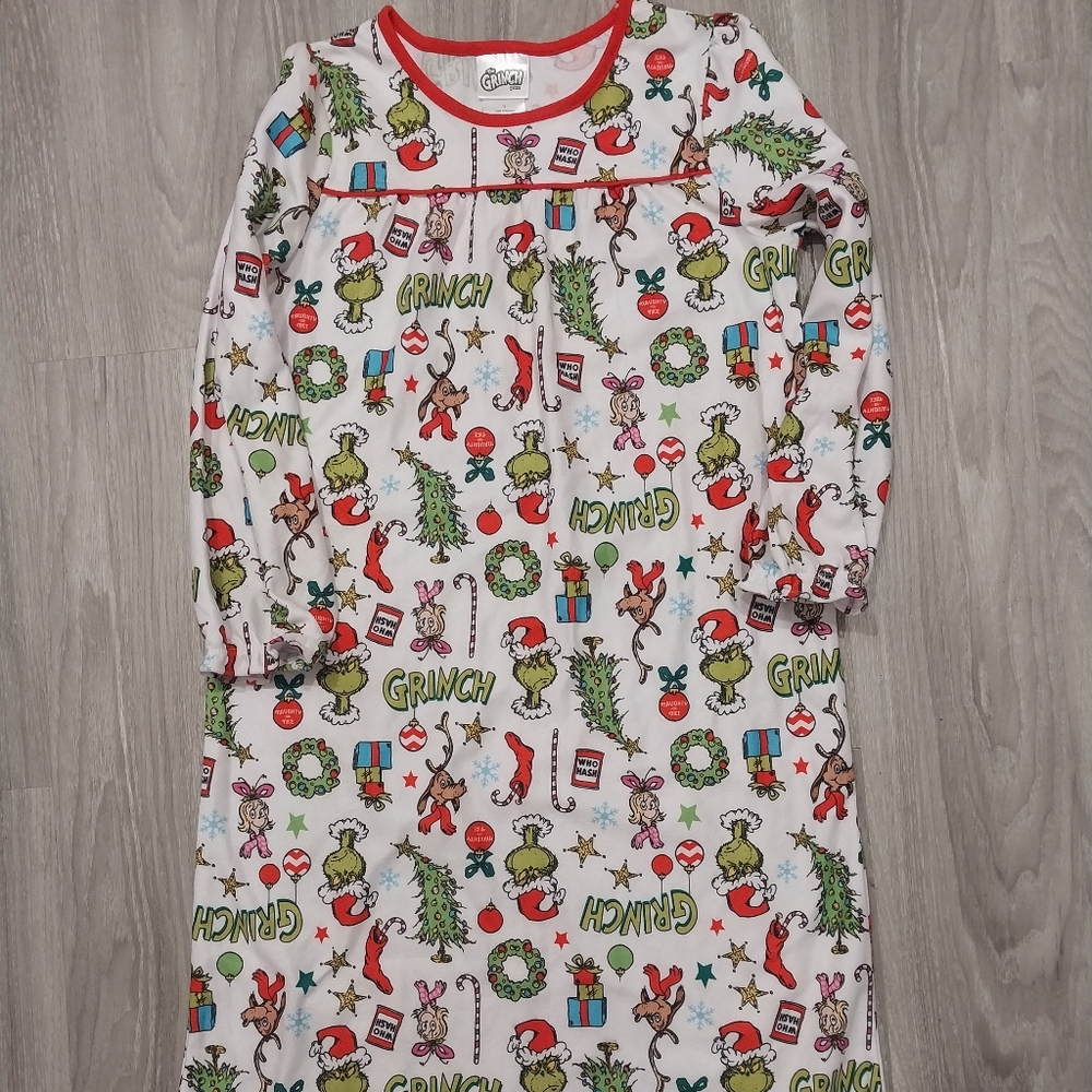 The Grinch Girls Kids Pajamas - Festive White and Green Size 10